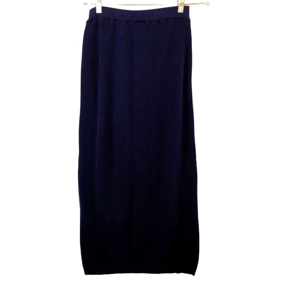 Vintage 80s Pencil Maxi Skirt Small Navy Stretch Elastic Waist Anchor Buttons US - Picture 3 of 8